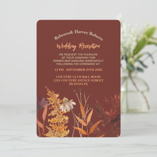 ボホワイルドフラワーテラコッタオータム秋の結婚式 招待状 (スタンド正面)