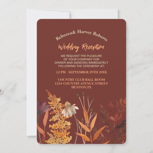 ボホワイルドフラワーテラコッタオータム秋の結婚式 招待状 (正面)