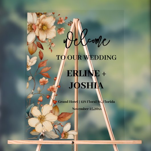 ボホワイルドフラワーテラコッタ結婚ズ アクリルサイン (ニュートラル)