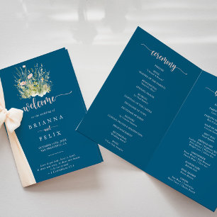 ボホワイルドフラワーネイビーフォールディング結婚式 プログラム