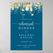 ボホワイルドフラワーネイビーリハーサルディナーウェルカム ポスター (正面)