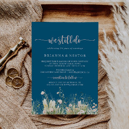 ボホワイルドフラワーネイビー我々はまだ誓いを更新する 招待状