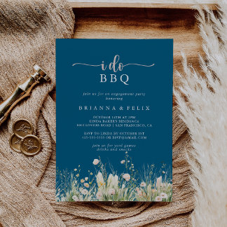 ボホワイルドフラワーネイビーI do BBQ婚約パーティ 招待状