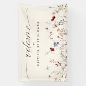 ボホワイルドフラワーハチ赤ちゃんシャワー歓迎サイン 横断幕 (縦)