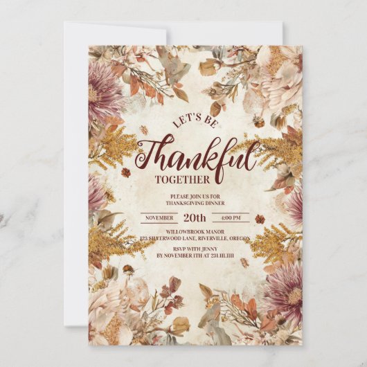ボホワイルドフラワーハーベストサンクスギビングディナー 招待状 (正面)
