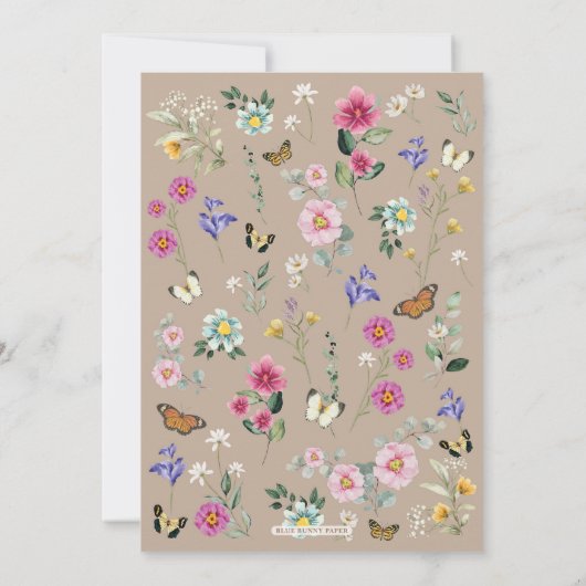 ボホワイルドフラワーバタフライガーデンガールベビーシャワー 招待状 (裏面)