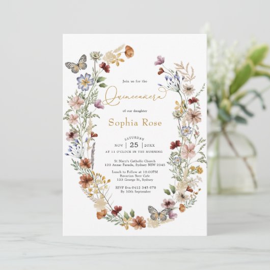 ボホワイルドフラワーバタフライガーデンキンセアニラ 招待状 (スタンド正面)