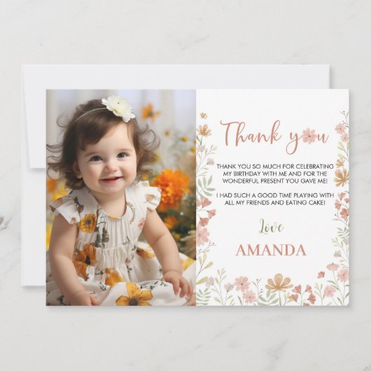 ボホワイルドフラワーバースデーパーティーサンキューカード サンキューカード (正面)