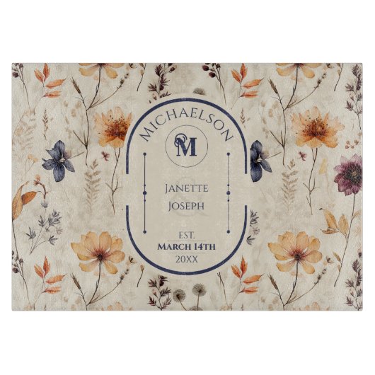 ボホワイルドフラワーパーソナライズされたフローラ結婚の贈り物 カッティングボード (正面)