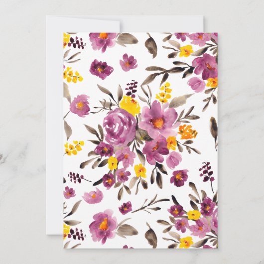 ボホワイルドフラワーパープルイエローウォーター結婚カラー 招待状 (裏面)