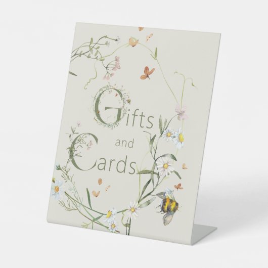 ボホワイルドフラワービーブライダルシャワーギフトとカード 台座サイン (正面)