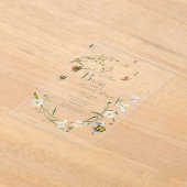 ボホワイルドフラワービーベージュブライダルシャワー アクリル招待状 (レイダウン)