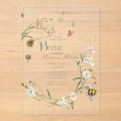 ボホワイルドフラワービーベージュブライダルシャワー アクリル招待状 (正面)