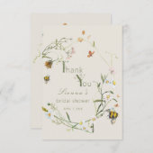 ボホワイルドフラワービーベージュブライダルシャワー サンキューカード (正面/裏面)