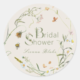 ボホワイルドフラワービーベージュブライダルシャワー ラウンドシール