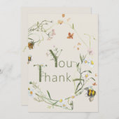 ボホワイルドフラワービーベージュベイビーシャワー サンキューカード (正面/裏面)