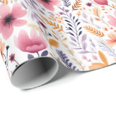 ボホワイルドフラワーピンクオレンジブライダルベビーシャワー ラッピングペーパー (ロールコーナー)