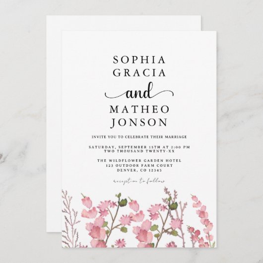 ボホワイルドフラワーピンクガーデンエレガントワイルドフラワー セーブザデート (正面/裏面)