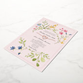 ボホワイルドフラワーピンク結婚ズ 箔招待状 (回転した状態)