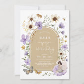 ボホワイルドフラワーフェアリー最初の誕生日ガーデンパーティー 招待状 (正面)