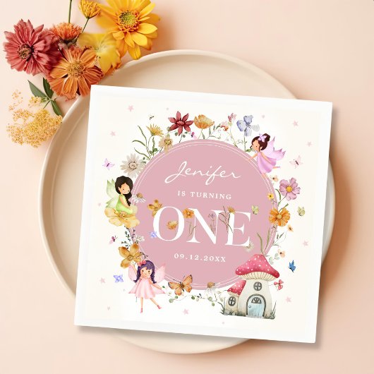 ボホワイルドフラワーフェアリー1st誕生日パーティー スタンダードカクテルナプキン