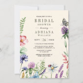 ボホワイルドフラワーフォトQRコードクリームブライダルシャワー 招待状 (正面)