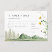 ボホワイルドフラワーフォレストマウンテンウェディングRSVPカード エンクロージャーカード (正面)