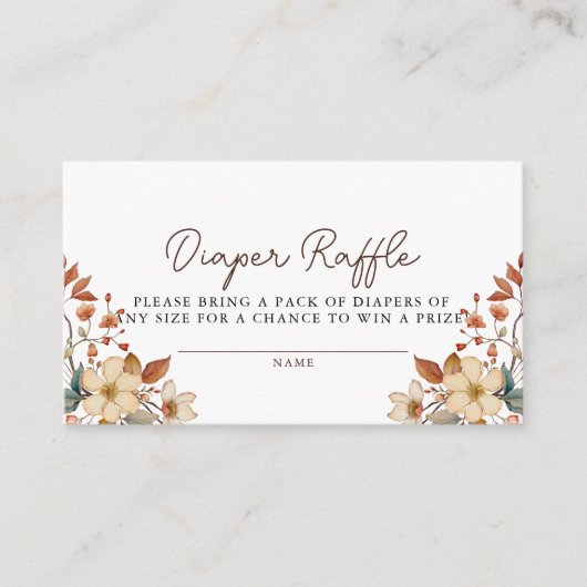 ボホワイルドフラワーフローラおむつラッフルベビーシャワー エンクロージャーカード (正面)