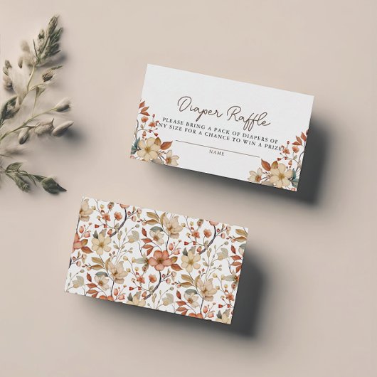 ボホワイルドフラワーフローラおむつラッフルベビーシャワー エンクロージャーカード