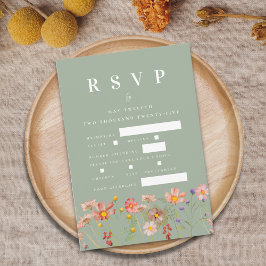 ボホワイルドフラワーフローラの食事オプショングリーン結婚ズ 出欠カード