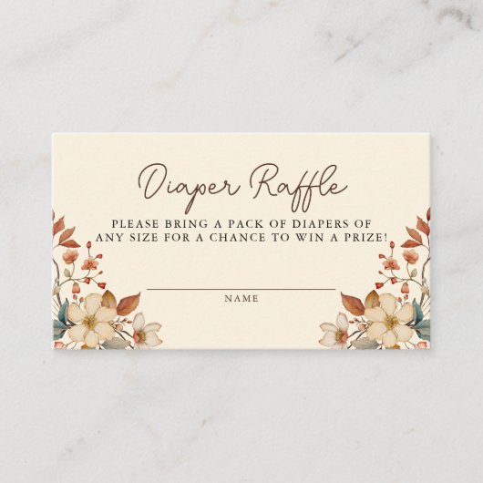 ボホワイルドフラワーフローラアイボリーおむつラッフル エンクロージャーカード (正面)