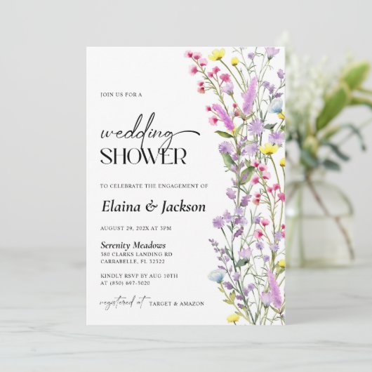 ボホワイルドフラワーフローラウェディングシャワーミニマリスト 招待状 (スタンド正面)