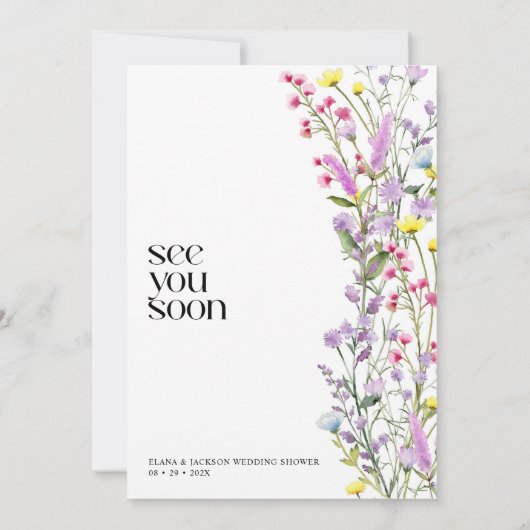 ボホワイルドフラワーフローラウェディングシャワーミニマリスト 招待状 (裏面)