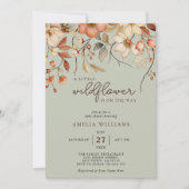 ボホワイルドフラワーフローラセージ緑ベビーシャワー 招待状 (正面)