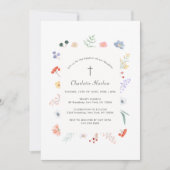 ボホワイルドフラワーフローラフレームクロスバプテスマ 招待状 (正面)