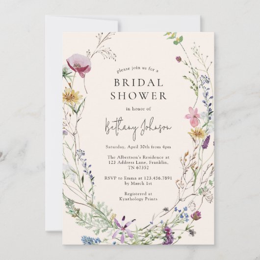 ボホワイルドフラワーフローラブライダルシャワー 招待状 (正面)