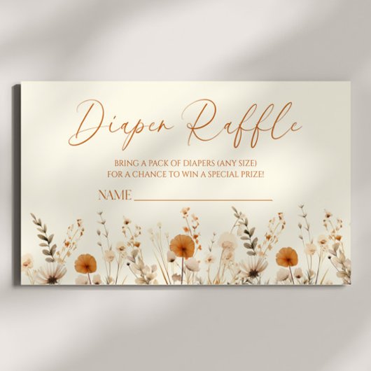 ボホワイルドフラワーフローラベビシャワーおむつラッフル エンクロージャーカード