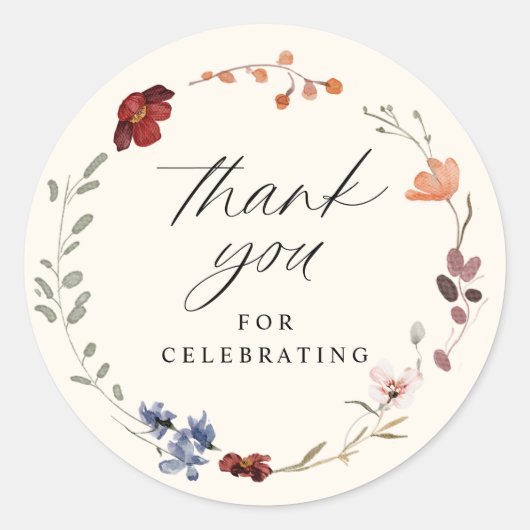 ボホワイルドフラワーフローラベビーシャワー ラウンドシール (正面)