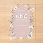 ボホワイルドフラワーフローラベビー誕生日 アクリル招待状 (正面)