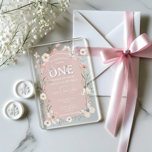 ボホワイルドフラワーフローラベビー誕生日 アクリル招待状