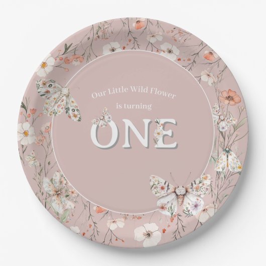 ボホワイルドフラワーフローラベビー誕生日 ペーパープレート (正面)