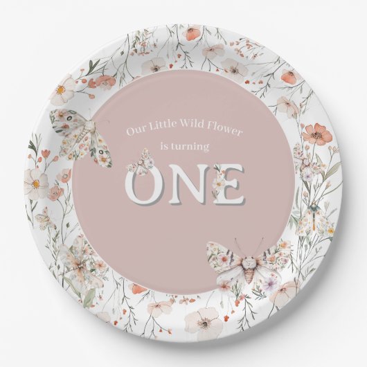ボホワイルドフラワーフローラベビー誕生日 ペーパープレート (正面)