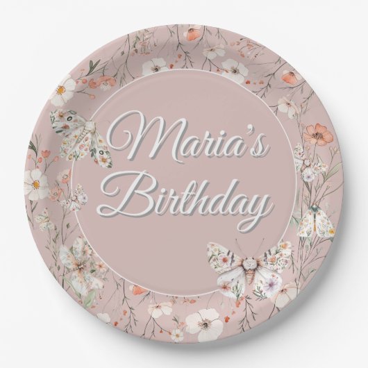 ボホワイルドフラワーフローラベビー誕生日 ペーパープレート (正面)