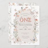 ボホワイルドフラワーフローラベビー誕生日 招待状 (正面/裏面)
