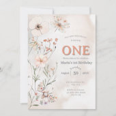 ボホワイルドフラワーフローラベビー誕生日 招待状 (正面)