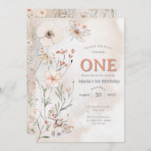 ボホワイルドフラワーフローラベビー誕生日 招待状 (正面/裏面)
