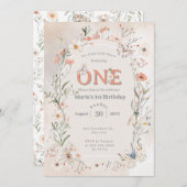 ボホワイルドフラワーフローラベビー誕生日 招待状 (正面/裏面)