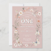 ボホワイルドフラワーフローラベビー誕生日 招待状 (正面)