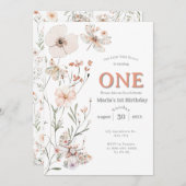 ボホワイルドフラワーフローラベビー誕生日 招待状 (正面/裏面)