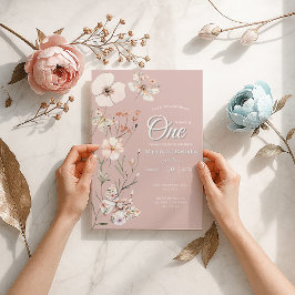 ボホワイルドフラワーフローラベビー誕生日 招待状